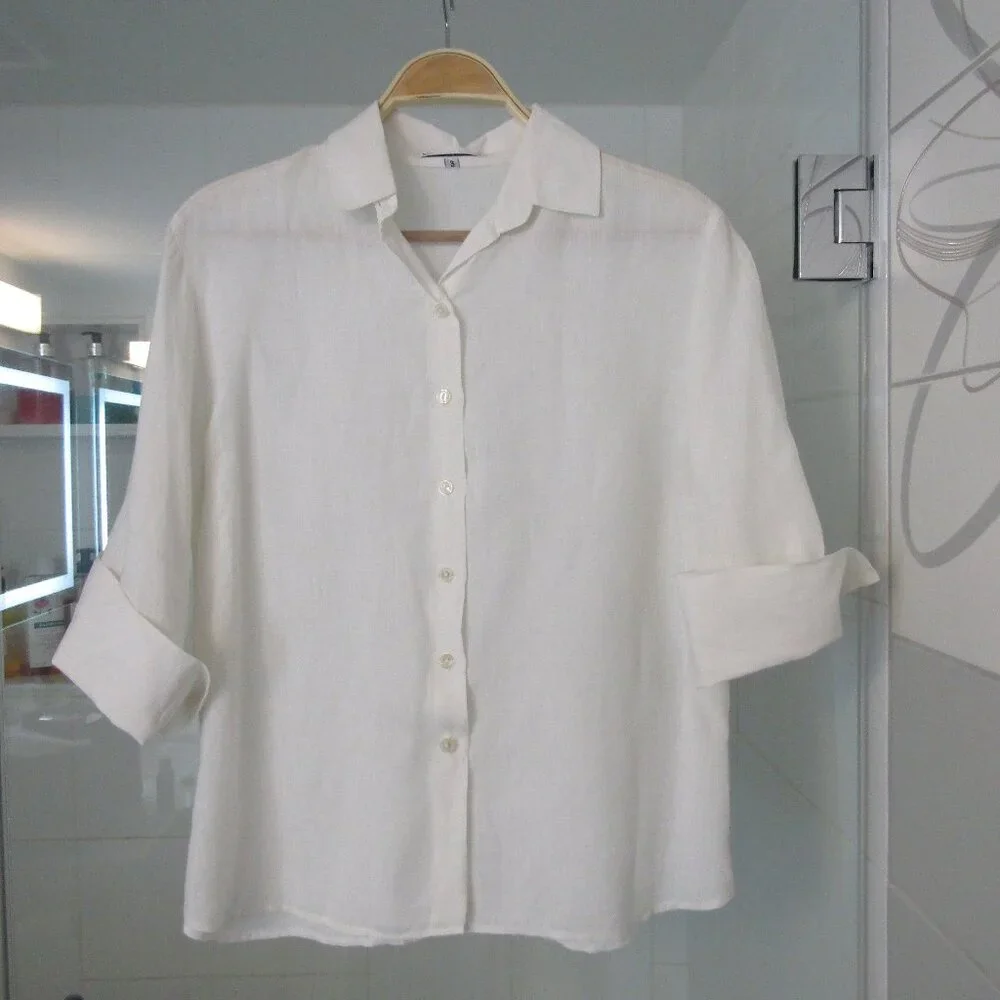 Anne Fontaine Paris White Linen Button Down Shirt Blouse--Size 3 - Picture 1 of 3